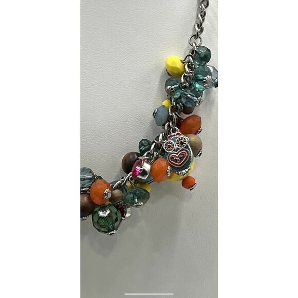 Betsey Johnson Betseyville Multicolor Beaded Cluster Owl Charm Heart Necklace - Picture 11 of 13